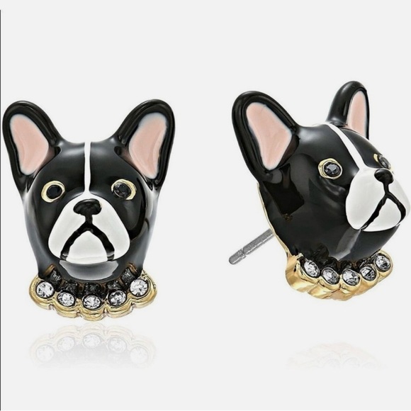NWT KATE SPADE Black Frenchie Ma Chérie Antoine Dog Stud Earrings - Picture 6 of 8